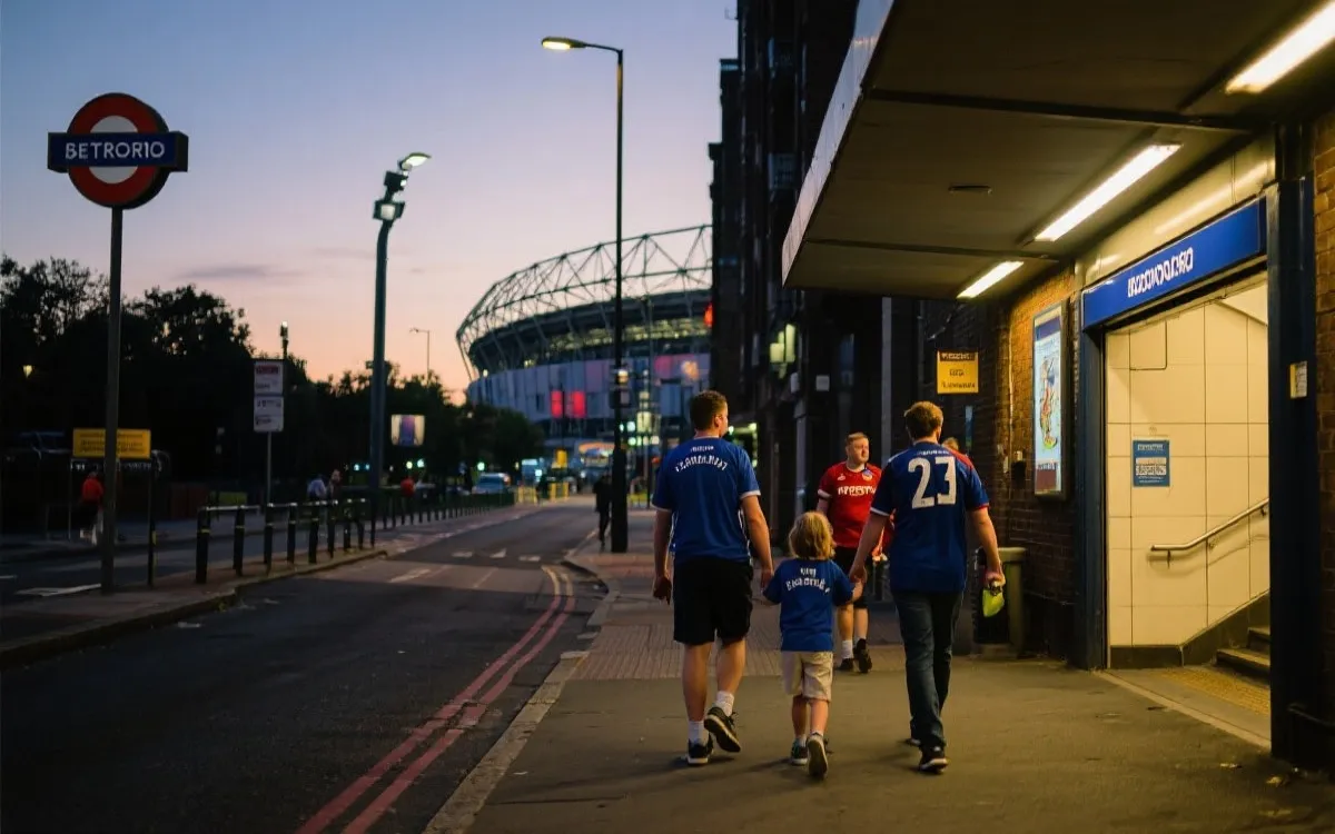 家庭与球迷在城市公共交通与球场之间出行的观赛动线示意