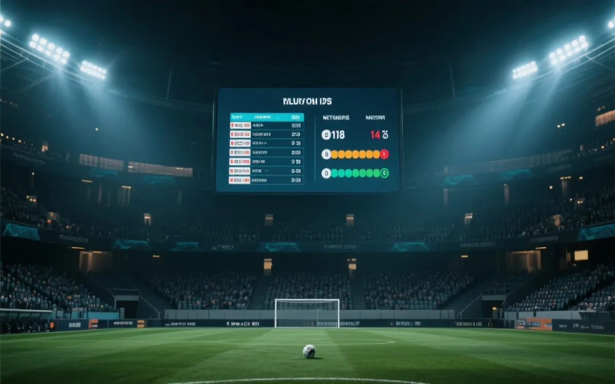 球场大屏幕显示积分榜与净胜球，同分比较决定出线